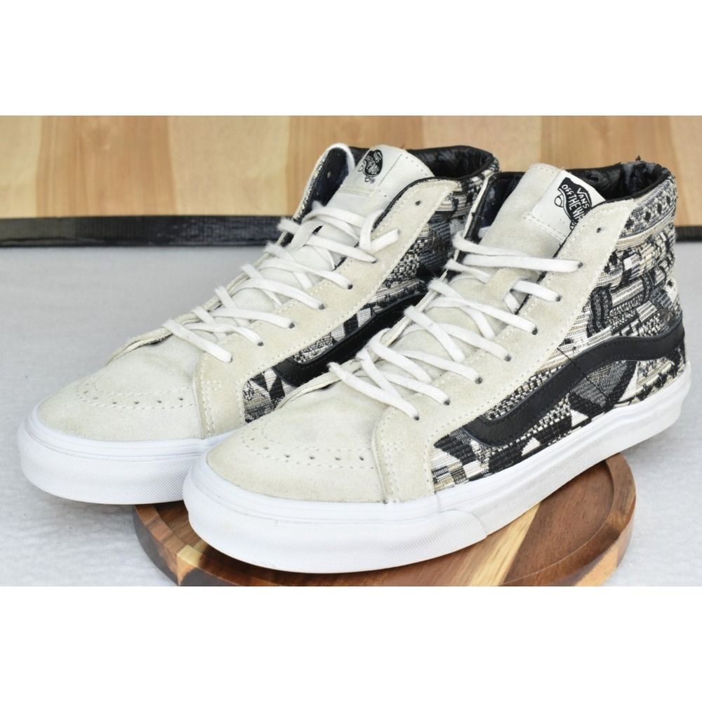 Vans Sk8-Hi Slim Italian Weave Shoes Men 7.5 Women 9 Aztec Suede Beige Skate